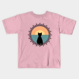 Cat Watching Sunset Kids T-Shirt